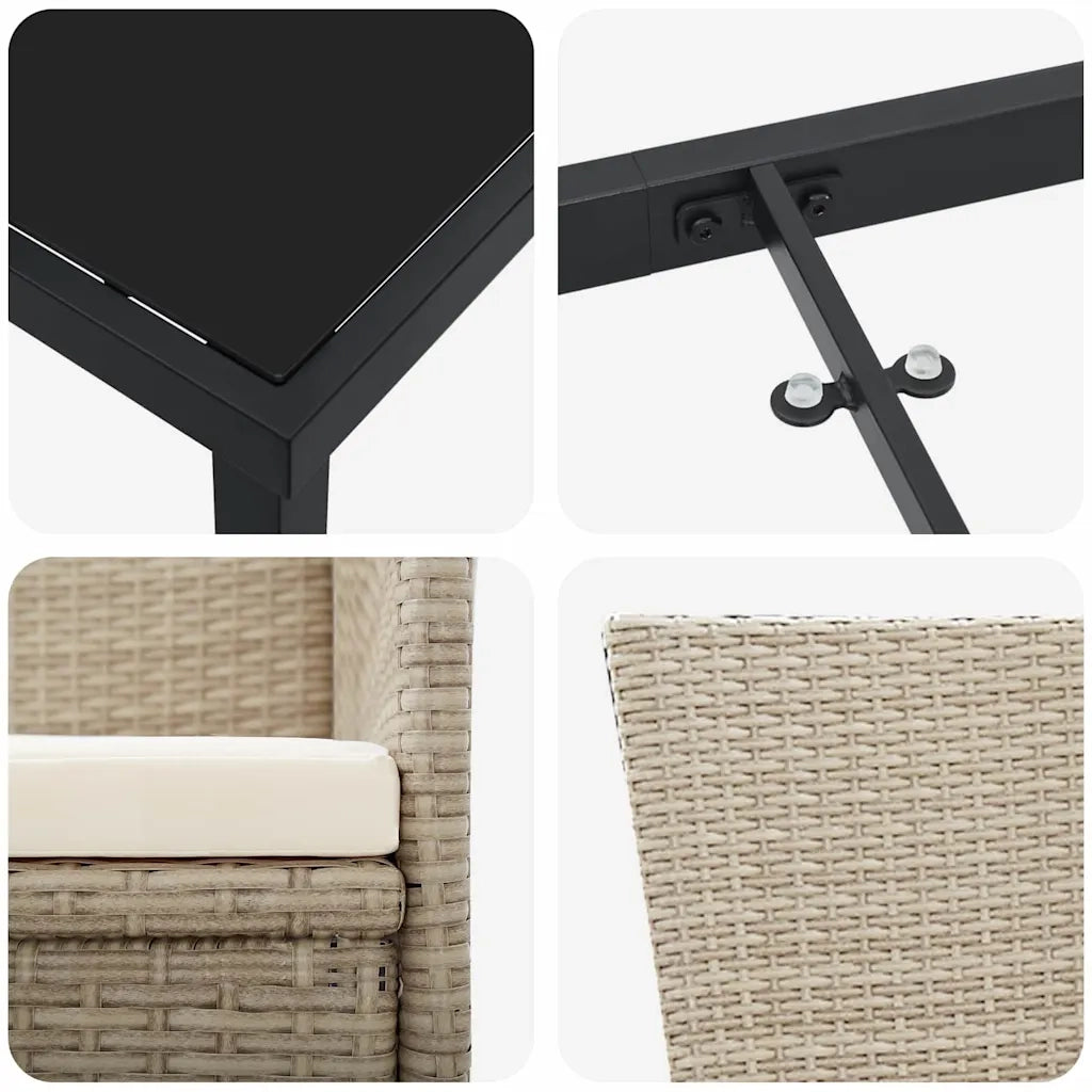 Set da Pranzo per Giardino con cuscino 3 pcs Beige polyrattan 3379471
