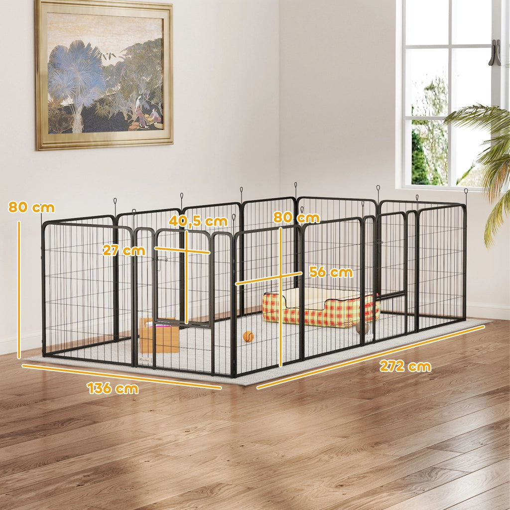 Recinto per Cani ¨C 12 Pannelli 68x80 cm ¨C Grigio/Nero ¨C Pieghevole ¨C zephmum
