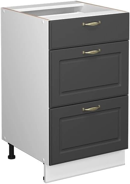 Mobiletto base per cucina Fame-Line, Antracite-oro, 50 cm senza piano di lavoro, per la combinazione con altri moduli della serie Fame-Line