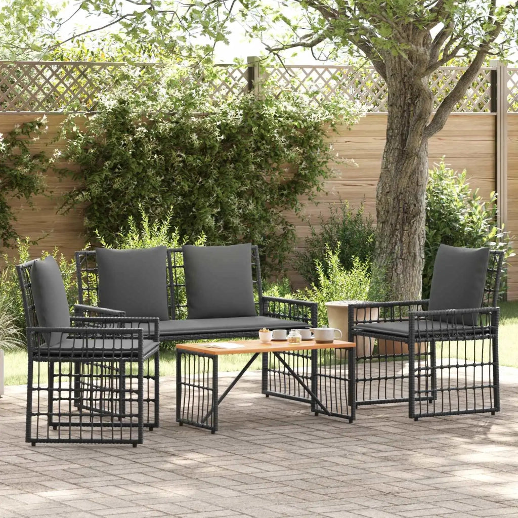 Set di Mobili da Esterno 4 pz | Set Salotto da Giardino Nero e Grigio scuro