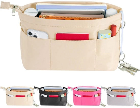 Organizzatore Tas in Tas con Borse Interne per Borse a Mano con Chiave, Beige, Dimensione Extra Piccola