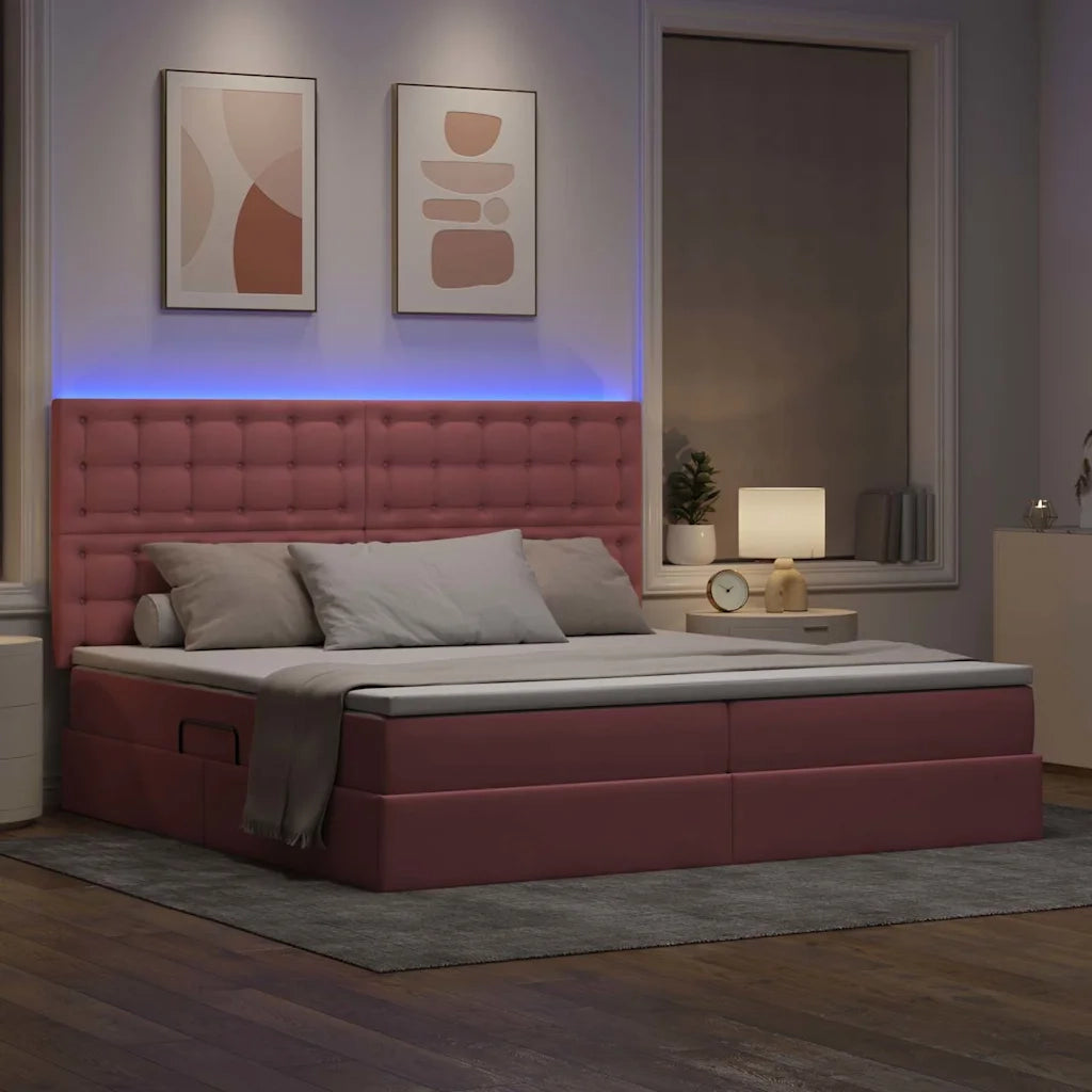Letto con contenitore LED e materasso Rosa 200 x 200 cm Velluto