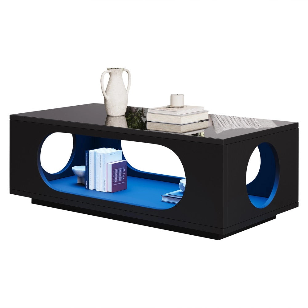 Tavolino da Caff¨¨ con LED ¨C MINIMAL ¨C MDF Nero Lucido, 100x50x35