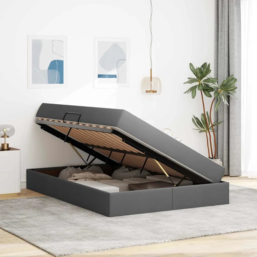 Letto con contenitore e materasso Grigio scuro 140 x 190 cm