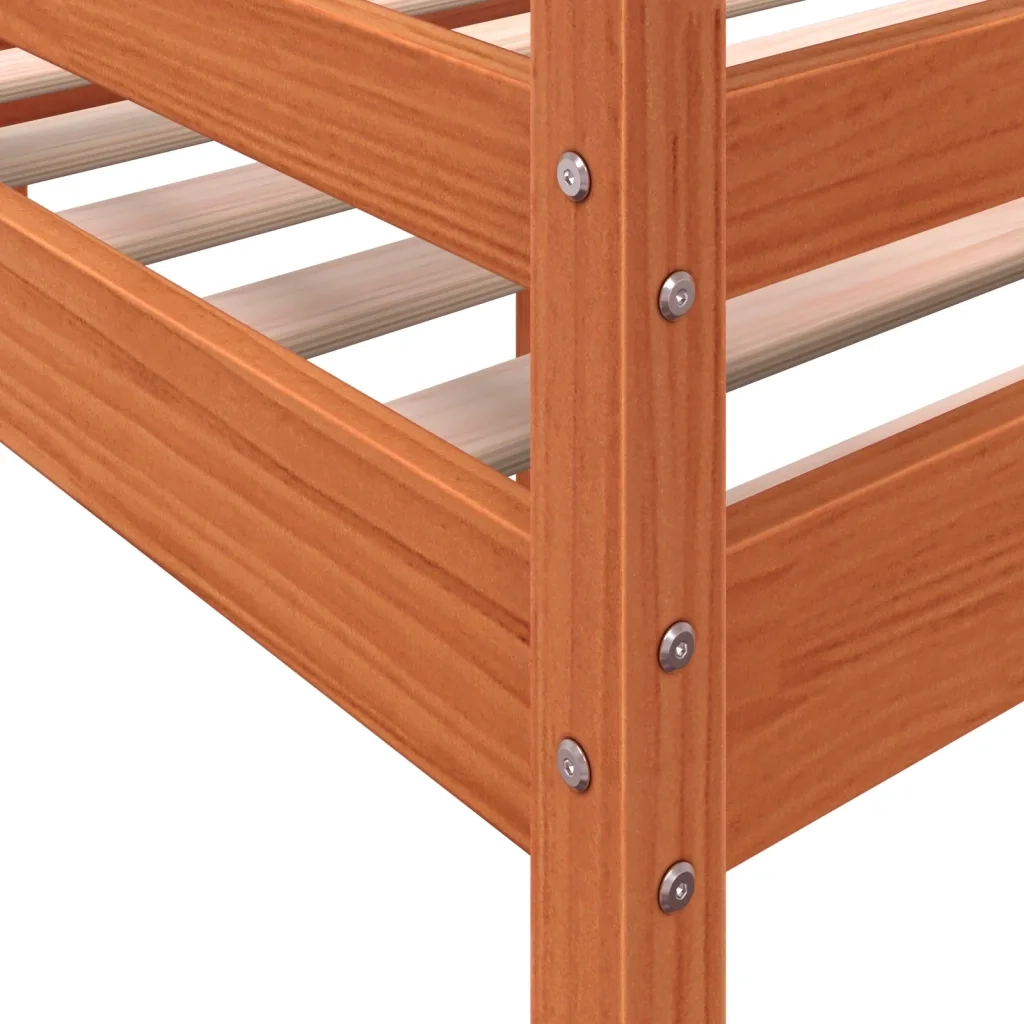 Letto a Soppalco Marrone Cera 90x190 cm Legno Massello di Pino