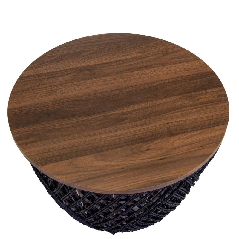 Tavolino Legno Contenitore 1-3 Nero Tondo Cm ø66h34