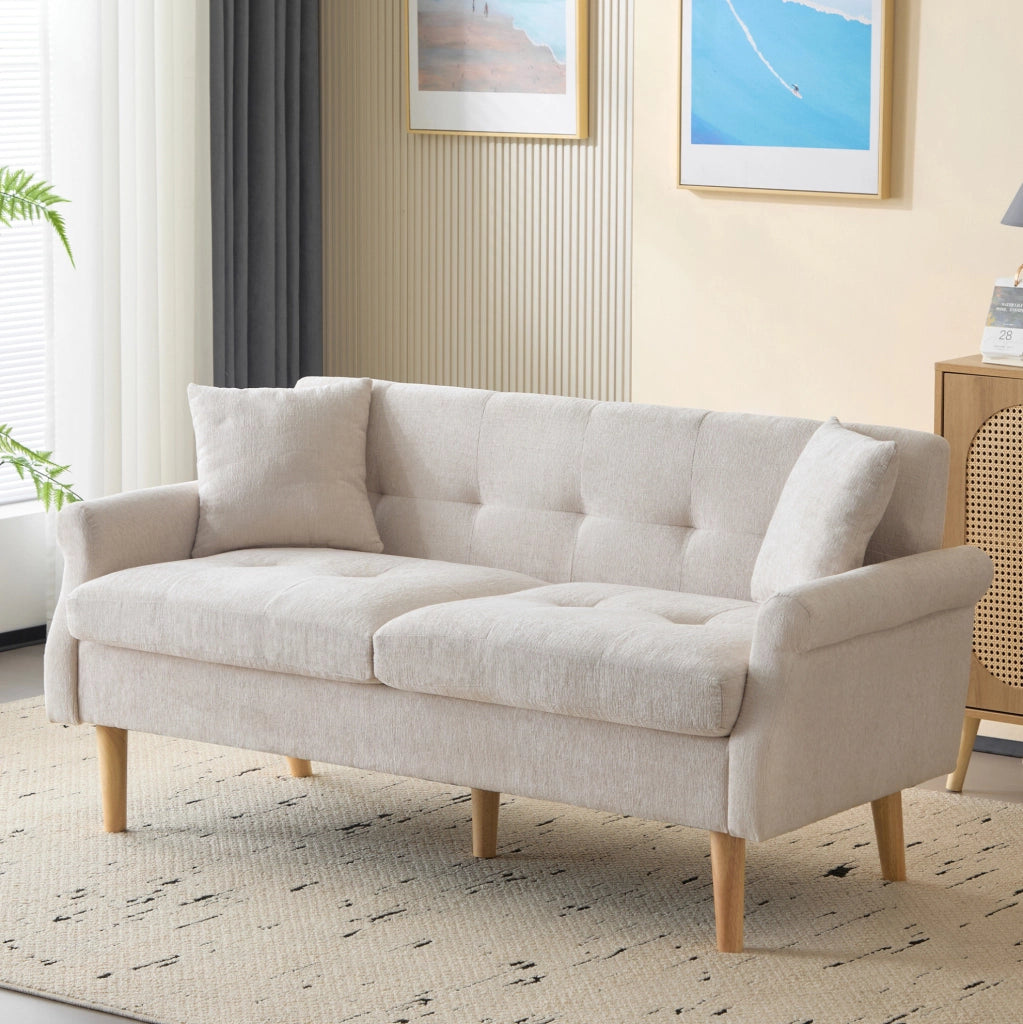 Divano 162x74x77 cm con cuscino seduta 15 cm in ciniglia beige