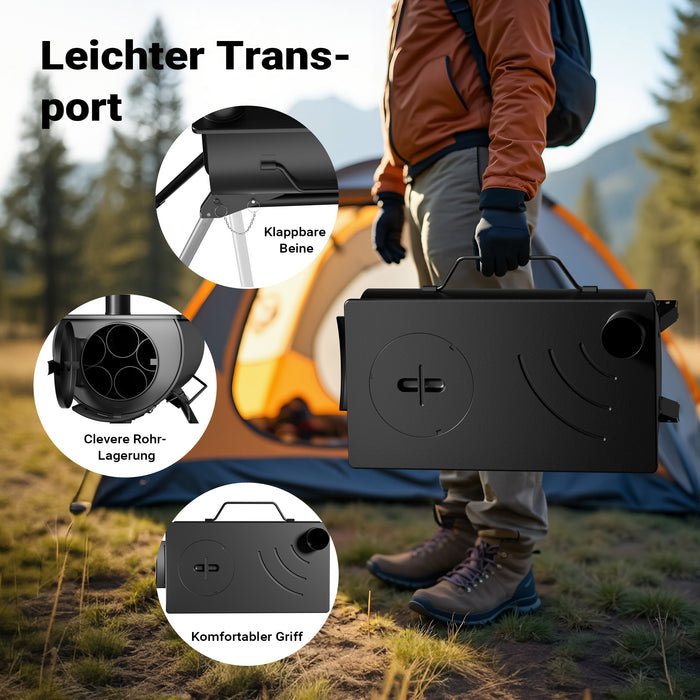 Stufa a legna da campeggio in acciaio (Q235), robusta stufa da tenda 85 x 57,5 x 238 cm, stufetta portatile, riscaldamento da tenda