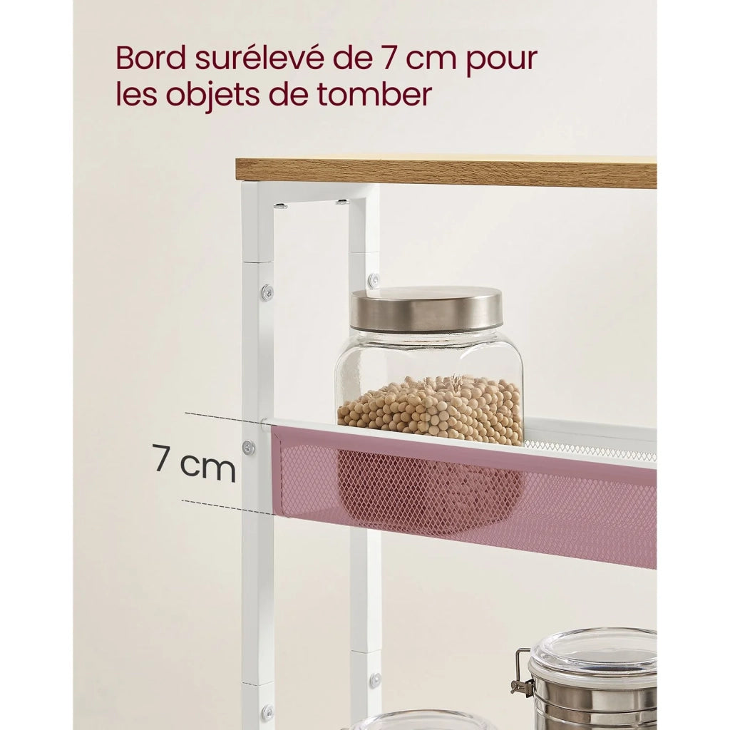 Carrello di servizio ripiano mobile design sottile ruote girevoli a 360° struttura in metallo per cucina soggiorno ufficio bianco 12_0005286