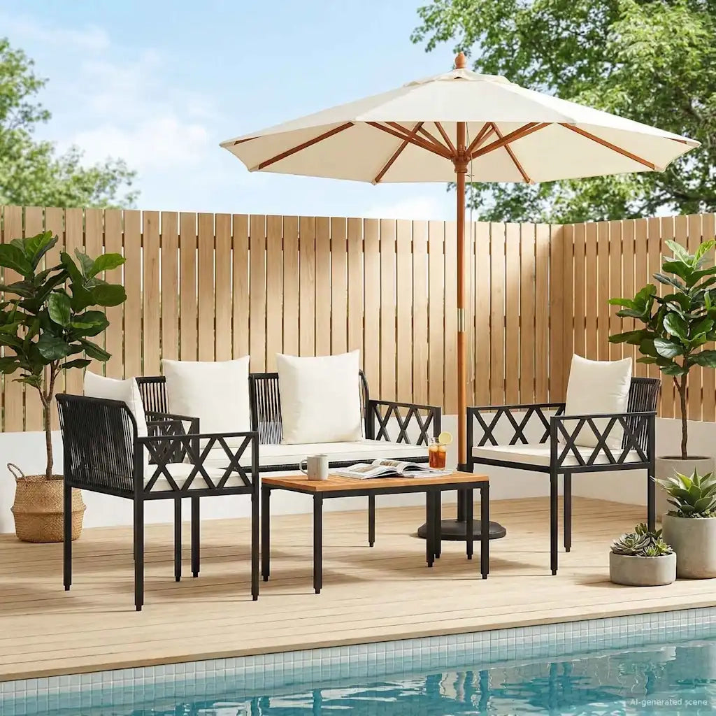Set Mobili da Esterno 4 pcs Nero e Bianco Crema polyrattan 42025342