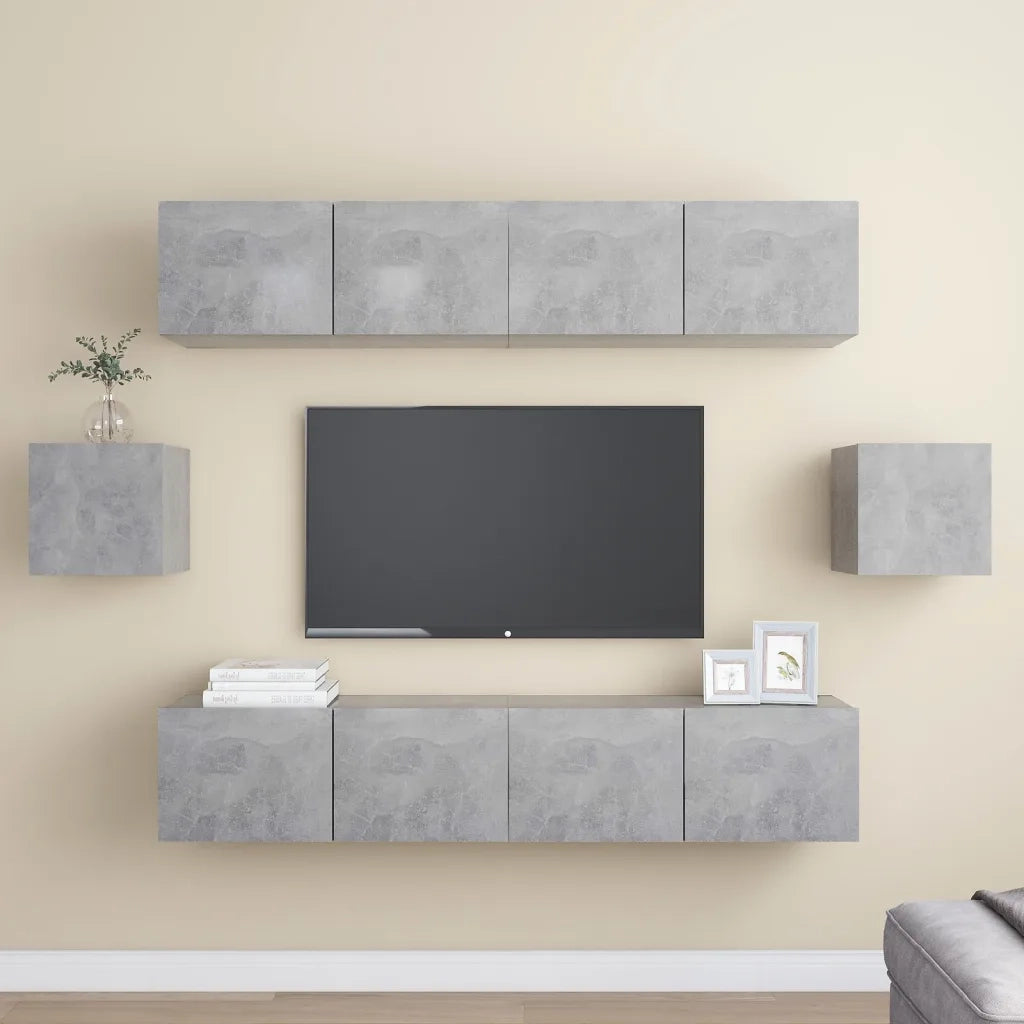 Set di Mobili Porta TV 6 pz-Set di 6 Credenza per TV Grigio Cemento in Legno Multistrato 344840