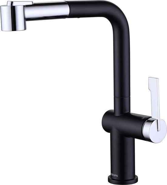 Hogedruk miscelatore da cucina, staccabile, cromato nero, miscelatore da cucina con spruzzatore, staccabile con 2 tipi di getto, sensore di rubinetto, cucina, 360° girevole, miscelatore da cucina, cucina, nero