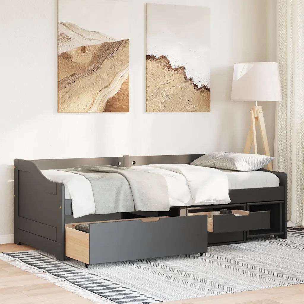 Letto singolo | Letto per adulti | Dormeuse con 3 Cassetti senza Materasso Nero 90x200 cm IRUN