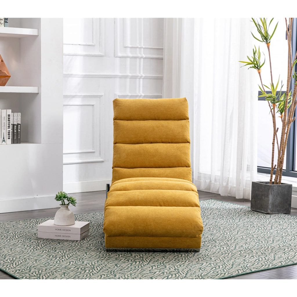 OKWISH Dormeuse Relax, Schienale Ergonomico 140° con Vibrazione e Tasca Laterale, Lino Giallo Senape, 55 × 148 × 84 cm