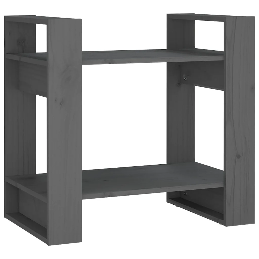 Libreria Divisorio-Scaffale per Libri-Mobile di Stoccaggio Grigio 60x35x57 cm in Legno Massello di Pino