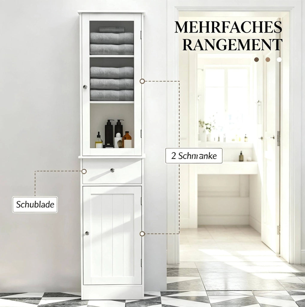 Colonna bagno salvaspazio in MDF bianco con anta acrilica