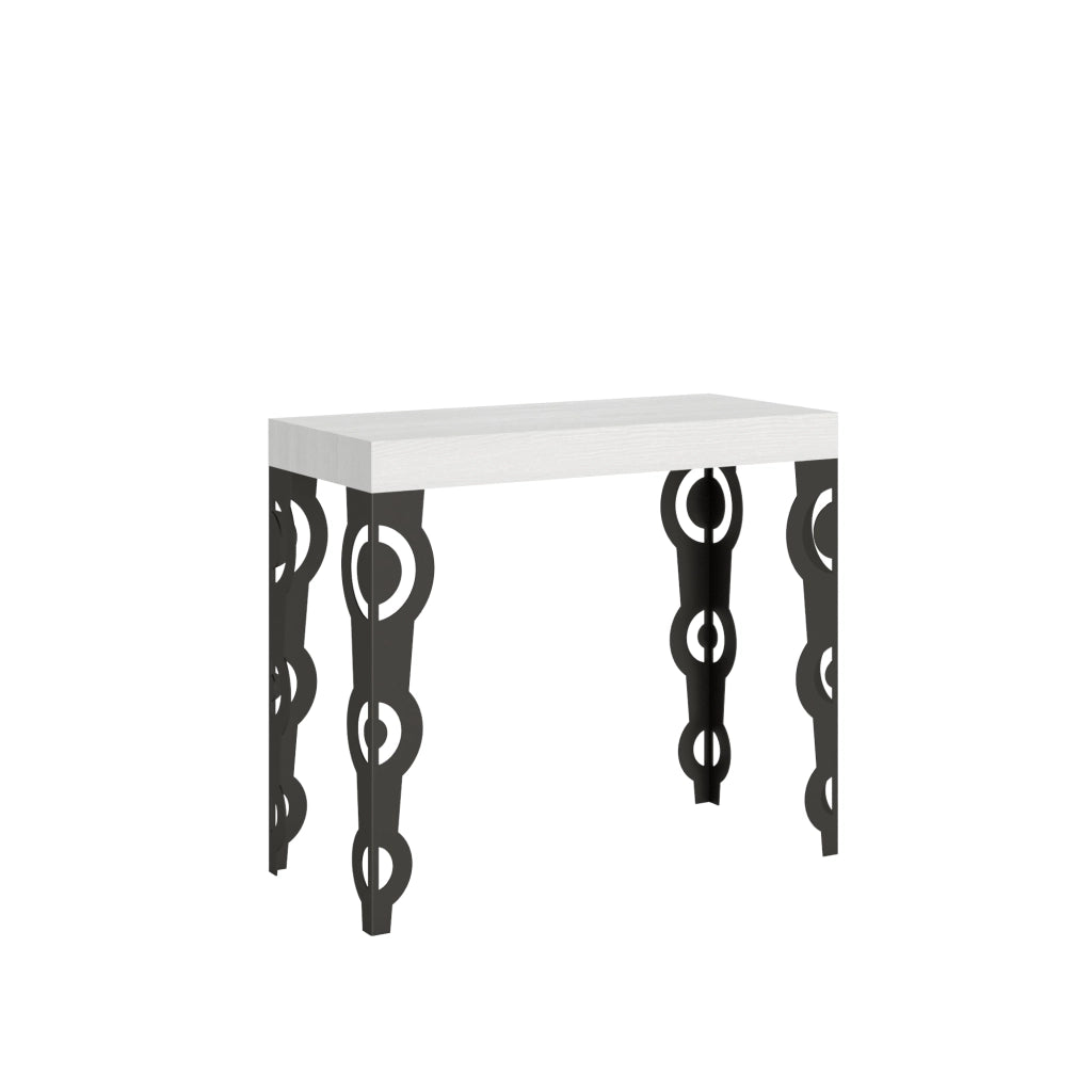 Consolle allungabile 90x40/196 cm Karayan Small Bianco Frassino telaio Antracite