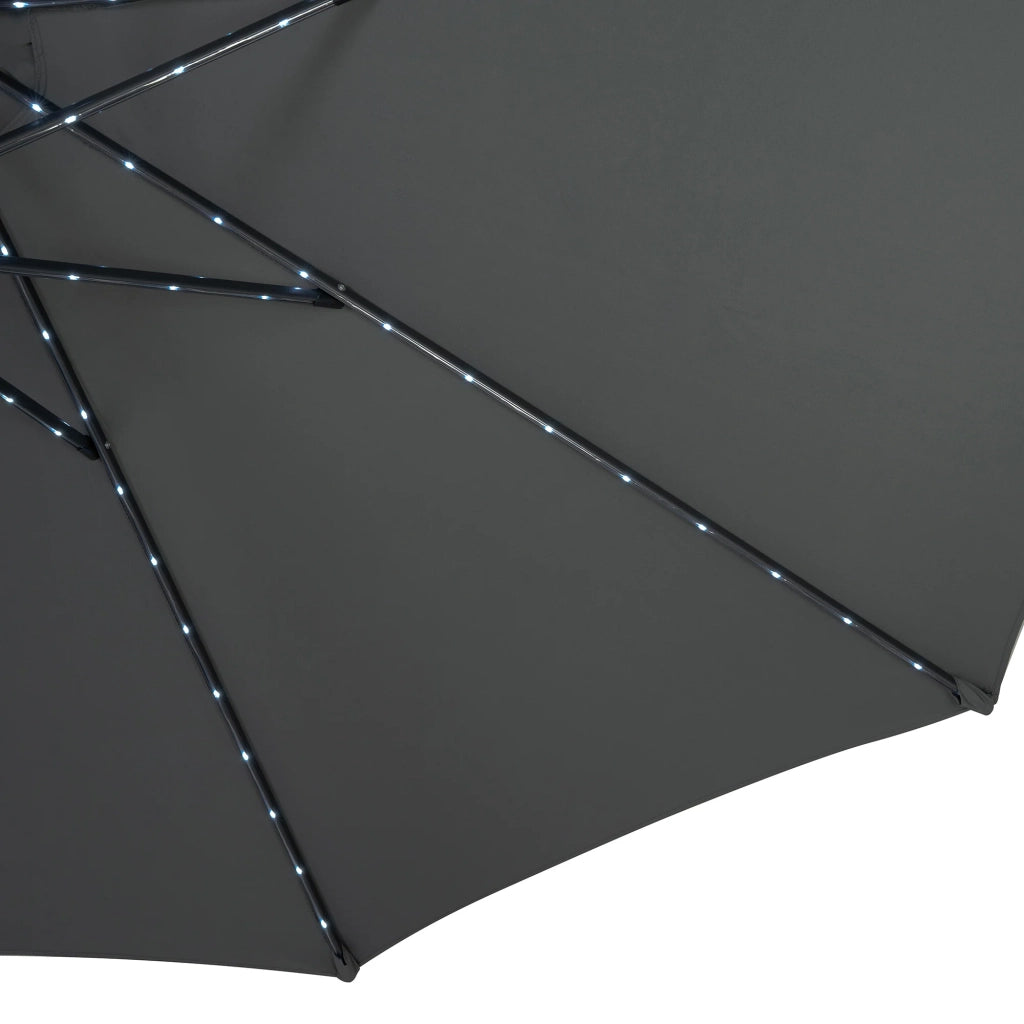 Ombrellone LED Inclinabile 2,7m Grigio con Base e Luci Solari
