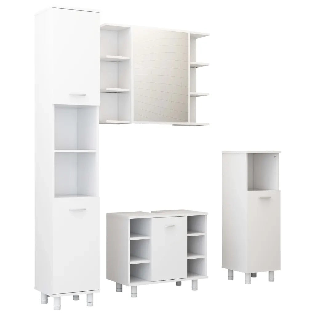 Set Mobili da Bagno | Armadio da bagno 4 pz Bianco in Truciolato