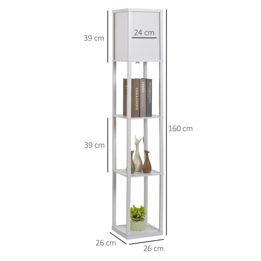 Lampada da Terra con 3 Mensole Integrate, Attacco E27 Potenza 40W, Arredamento Moderno in MDF, 26x26x160cm, Bianco