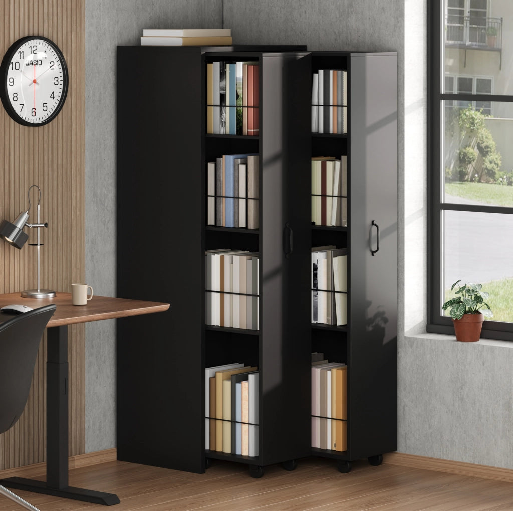 Libreria estensibile su ruote a 4 ripiani; nero; 51;5 x 41 x 158 cm in MDF