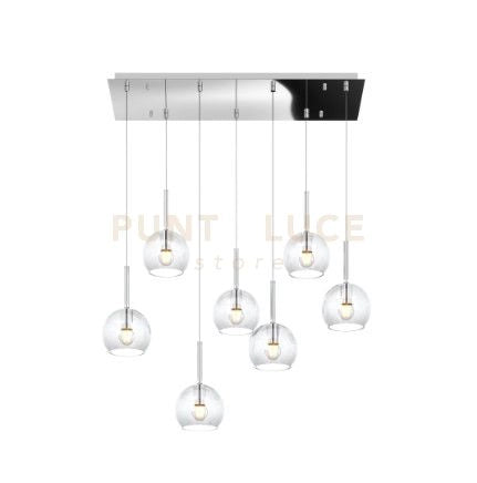 SOSP. CROMO RETTANGOLARE 7 LUCI VETRI TUTTI PICCOLO TRASPARENTE 1155CR-S7 RP-TR