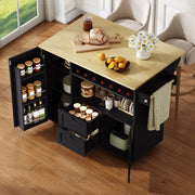 Carrello isola da cucina pieghevole 104x45(69)x89 cm in MDF naturale e nero
