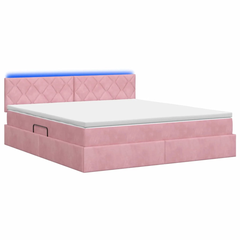 Letto con contenitore LED e materasso Rosa 160 x 200 cm Velluto 3459323