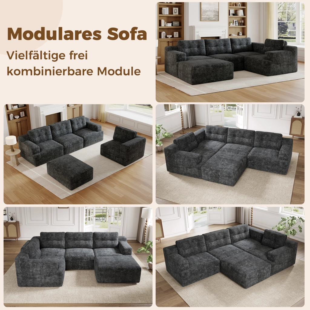 DIVANO Modulare a U 252x180x82 cm Chenille Grigio 5-6 posti