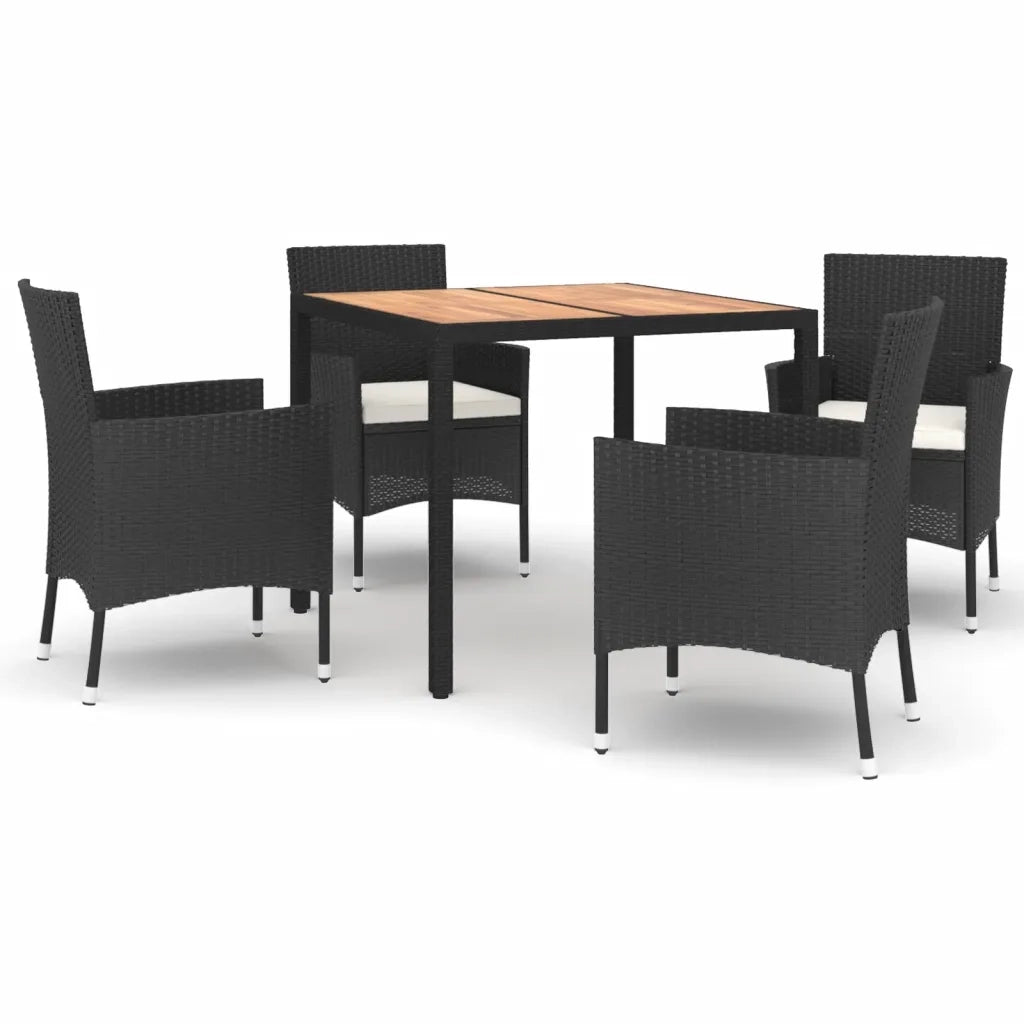 Set da Pranzo da Giardino 5 pz | Set Salotto da Giardino Nero con Cuscini in Polyrattan