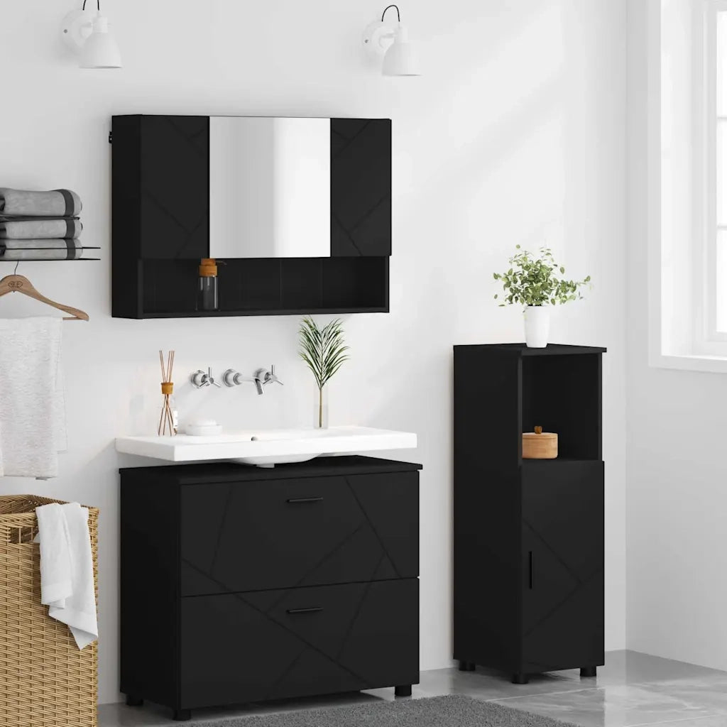 Set di mobili per il bagno con cassetto con porta 3 pcs Nero 3393024