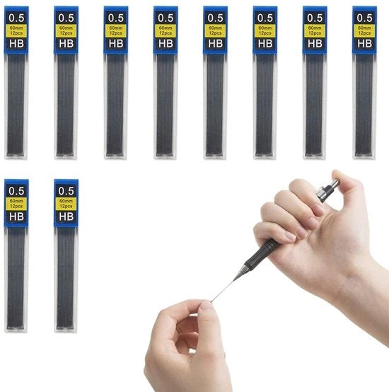 Vullimenti Solidi 120 Stuks - 0,5 mm HB - Vullimenti Onbreekbaar - Adatti per Pennarelli Automatici - Leggeri - Materiale di Resina di Alta Qualità - Ricariche per Pennarelli
