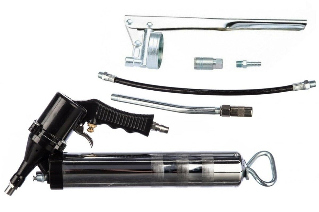 INGRASSATORE PNEUMATICO AD ARIA E MANUALE 400CC PISTOLA POMPA CON TUBI KIT 6 PZ