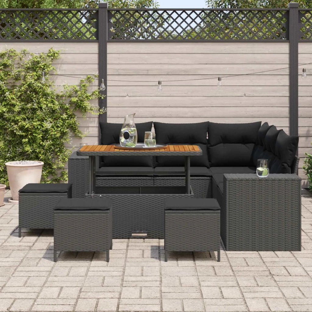 Set Divano da Giardino con cuscino con archiviazione 9 pcs Nero