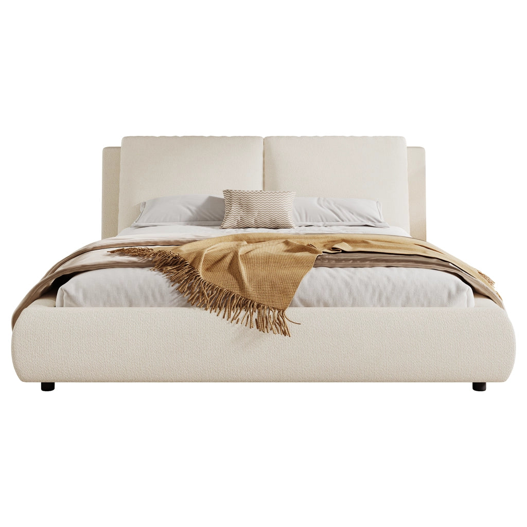 Letto Matrimoniale 180x200 cm con Rete e Testiera Imbottita; Beige Bouclé