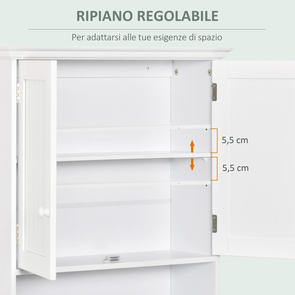 Mobile Bagno Sospeso con Armadietto 2 Ante e Ripiano Aperto ¨C Zephmum ¨C Bianco 60x30x