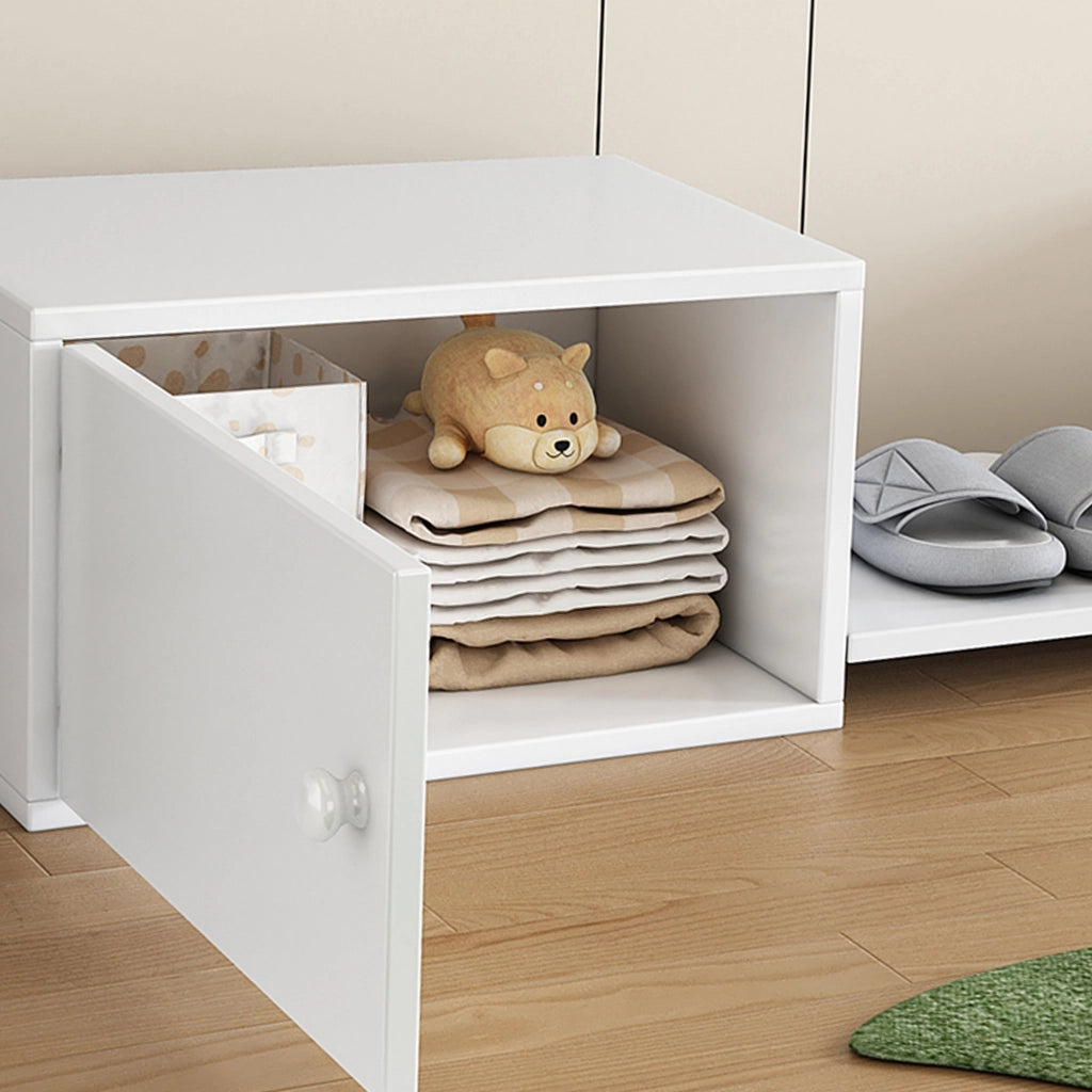 Mobile Portascarpe con 2 Ante e Panca per Ingresso o Sotto Letto in Legno Massello e MDF 189 x 40 x 34.5 cm Bianco