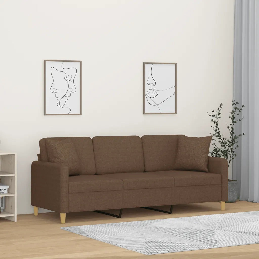Divano a 3 Posti con Cuscini Marrone 180 cm in Tessuto 3200920