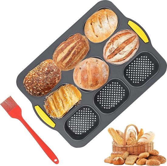 Forma per pane in silicone, forma per pane integrale con 9 fori, forma antiaderente per pane in silicone, forma per pane carrello per pane e panini (nero)