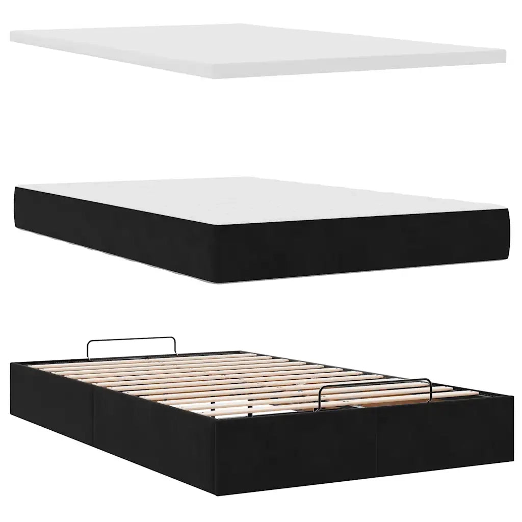 Pouf Letto con Materasso e LED Nero 120x190cm in Velluto 3312538