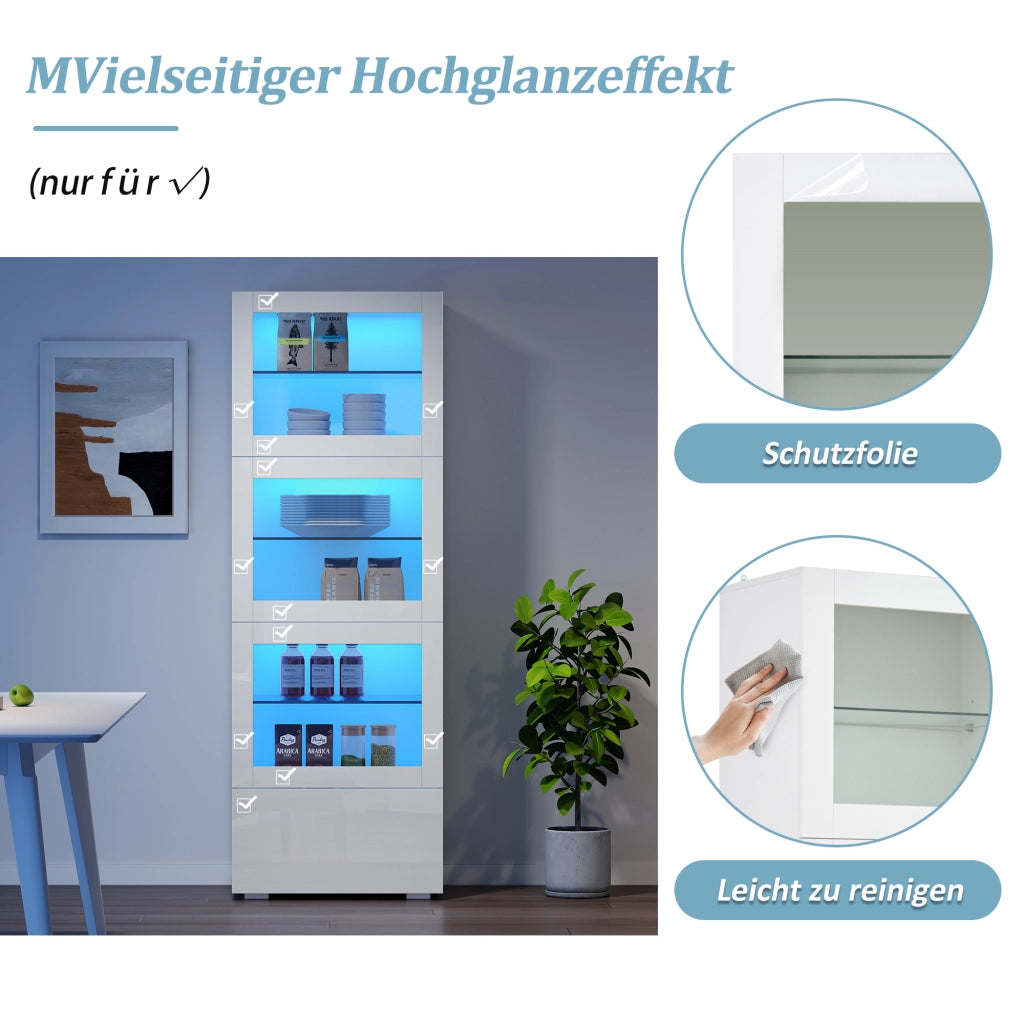 Vetrina con 3 ante; 1 cassetto e LED - in MDF - 60x40x173 cm - bianco