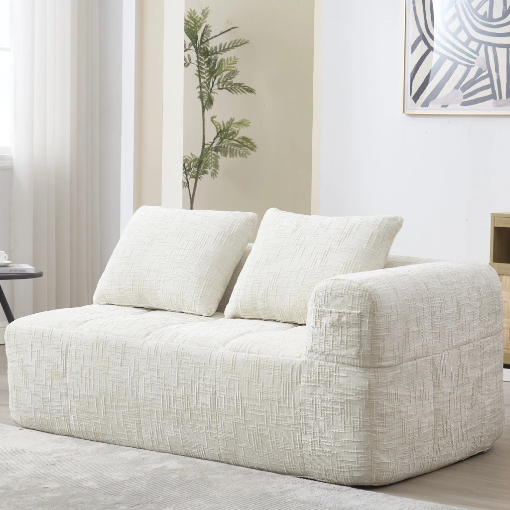 Divano Dritto 2 Posti con Chaise Longue; senza Montaggio; con Cuscino e Tasche Laterali; Comfort Nuvola in Ciniglia Beige