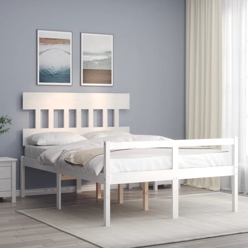 Letto matrimoniale | Letto per adulti | Letto per Anziani con Testiera Bianco 140x190 cm Legno Massello