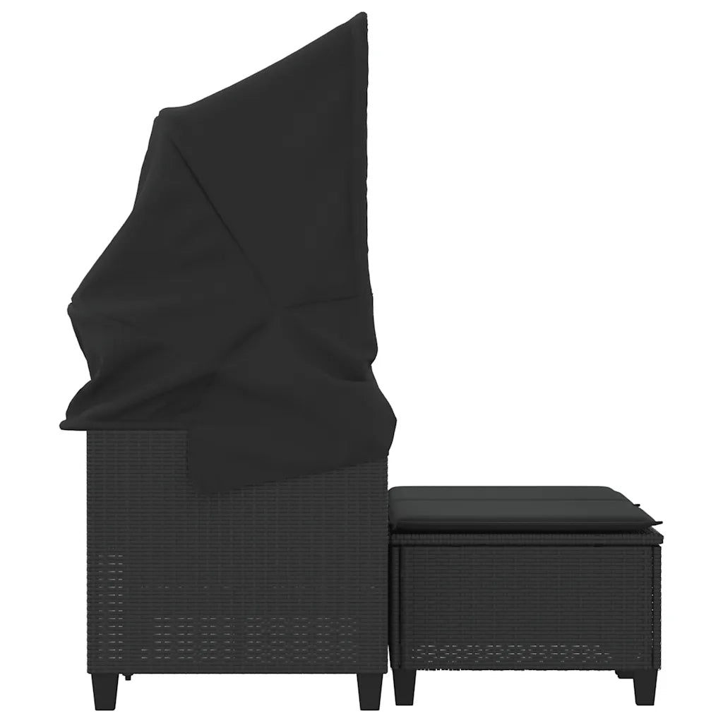 Divano Giardino 2 Posti Baldacchino e Sgabelli Nero Polyrattan 365781
