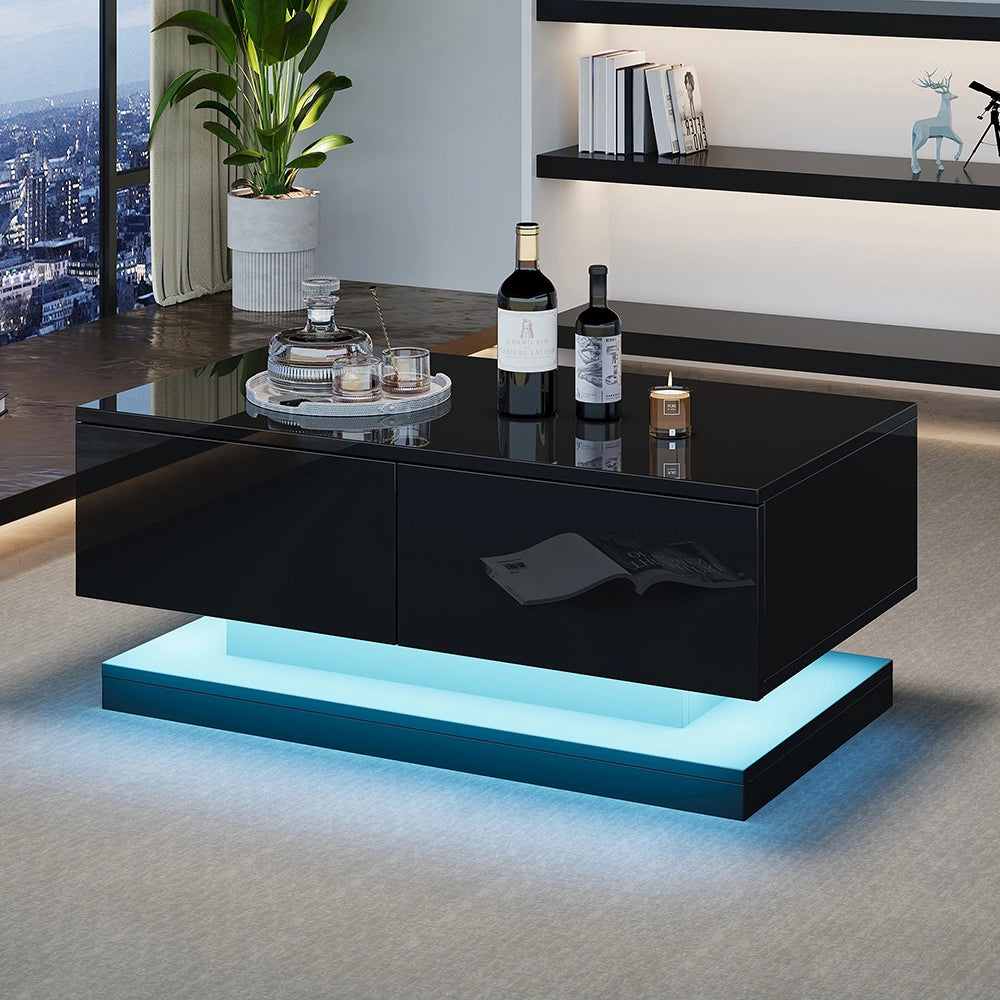 Tavolino-Xylo-90x50x38cm nero 2 cassetti LED controllo app