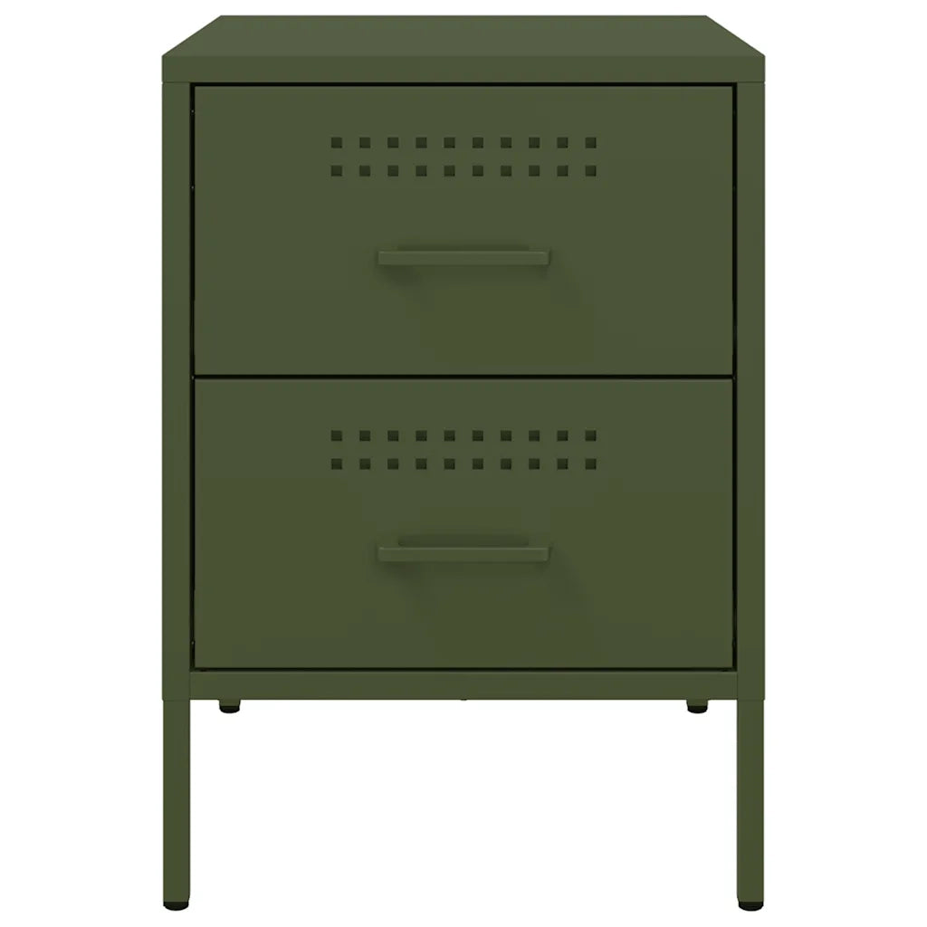 Comodini 2 pz-Set di 2 Tavolino da notte Verde Oliva 36x39x50,5 cm in Acciaio 321476