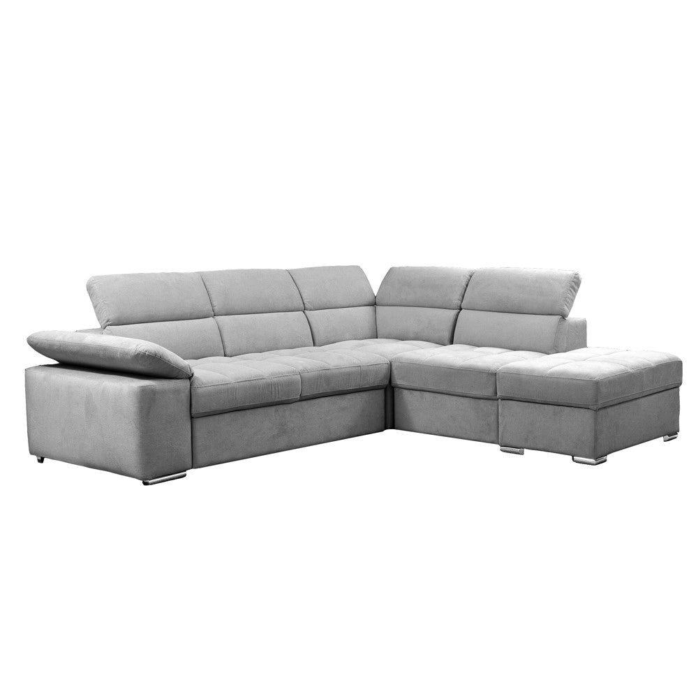 Divano Letto Angolare Capri Reversibile con Pouf Contenitore – Grigio chiaro