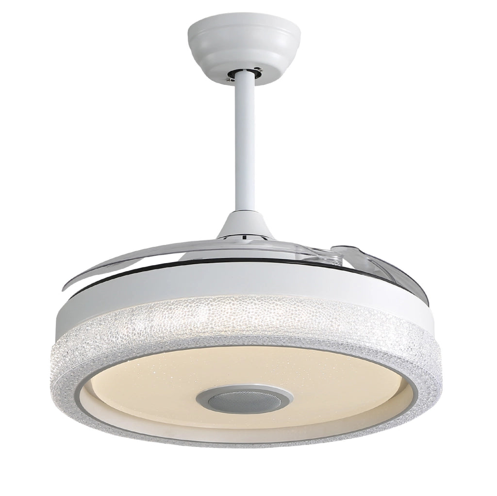 Ventilatore da soffitto 55.0x55.0x30.0 cm con luce LED RGB e altoparlante Bluetooth in PC bianco