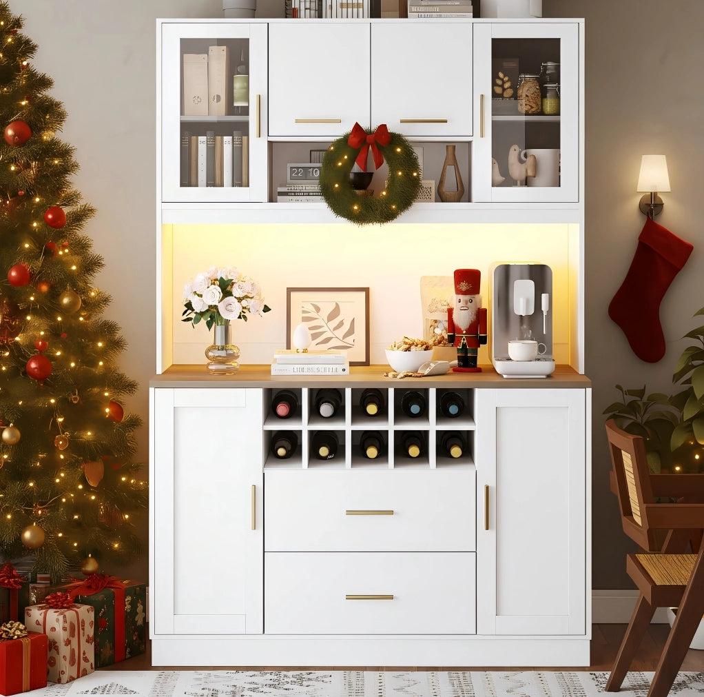 Credenza alta 120 cm con LED, prese USB e portabottiglie