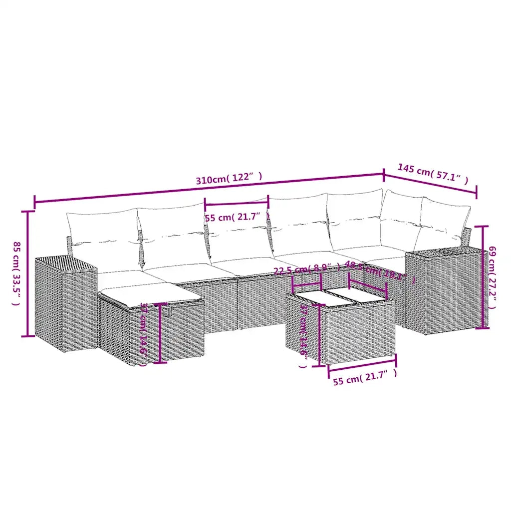 Set Divano da Giardino 8 pz con Cuscini Beige Misto Polyrattan 3264445